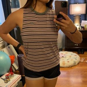 Vans Striped Sleeveless Tank Top in Mauve and Olive Trim